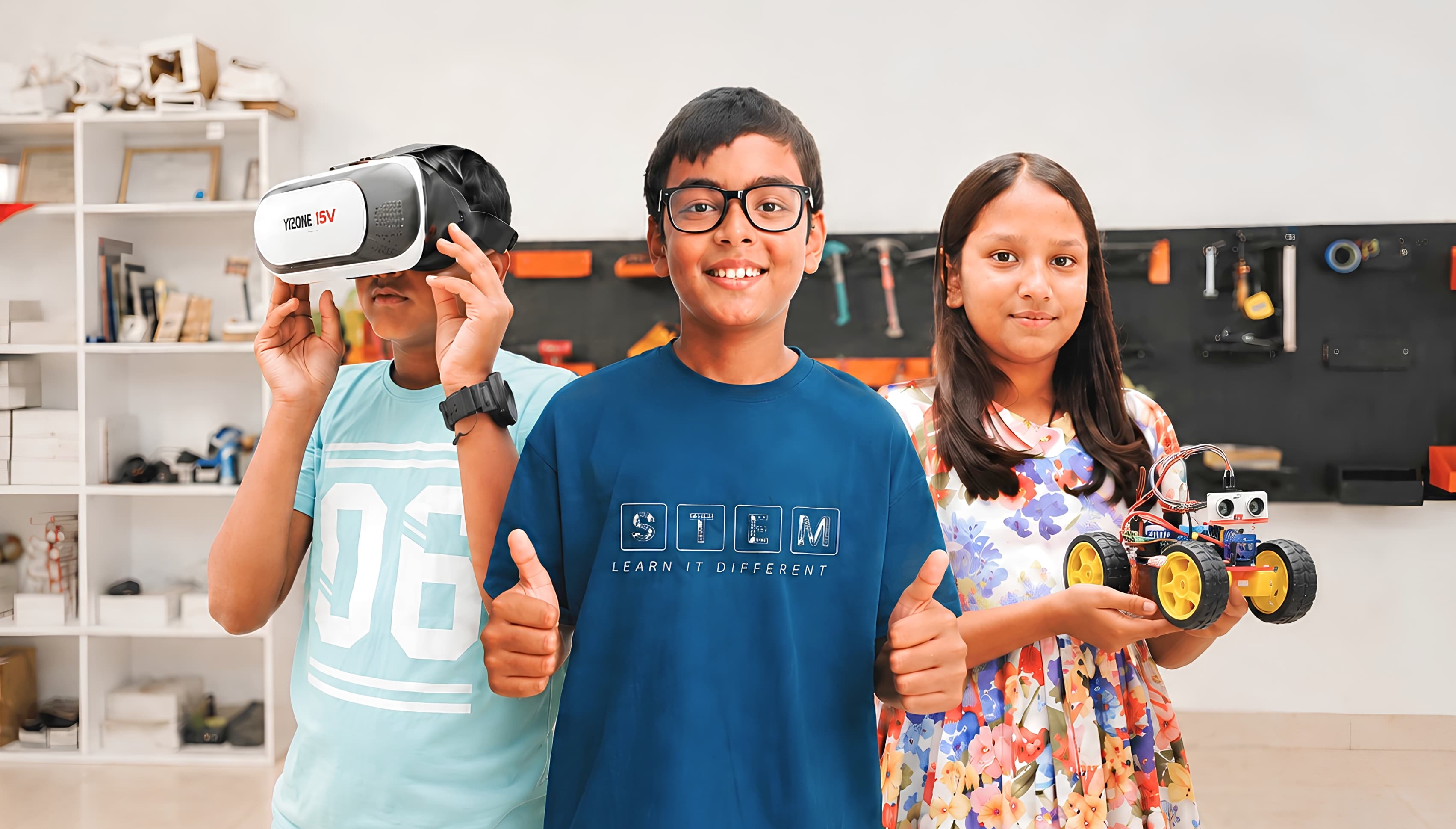 Meu Labs students exploring virtual reality, STEM, and robotics